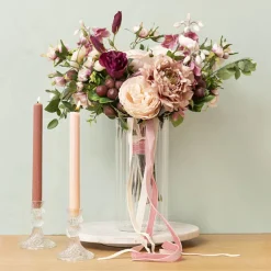 Glass Cylinder Floral Event Vase Ribbed Clear (12Dx25cmH)