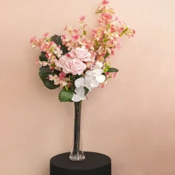 Glass Cylinder Waisted Bud Vase Diag Top Clear (9Dx37cmH)