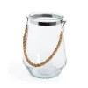 Glass Elva Hurricane Vase Rope Handle Clear (16cmDx22cmH)