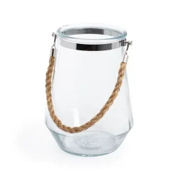 Glass Elva Hurricane Vase Rope Handle Clear (16cmDx22cmH)
