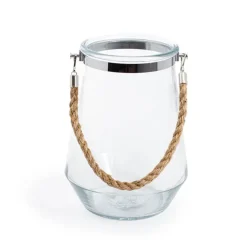 Glass Elva Hurricane Vase Rope Handle Clear (16cmDx22cmH)