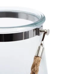 Glass Elva Hurricane Vase Rope Handle Clear (16cmDx22cmH)