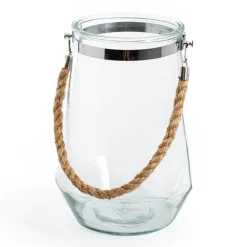Glass Elva Hurricane Vase Rope Handle Clear (20cmDx28cmH)