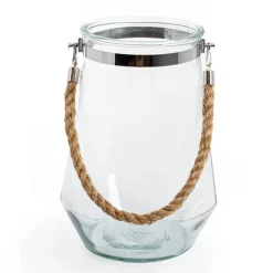 Glass Elva Hurricane Vase Rope Handle Clear (20cmDx28cmH)