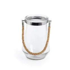Glass Elva Hurricane Vase Rope Handle Clear (12Dx16cmH)