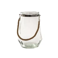 Glass Elva Hurricane Vase Rope Handle Clear Geo (20cmx28cmH)