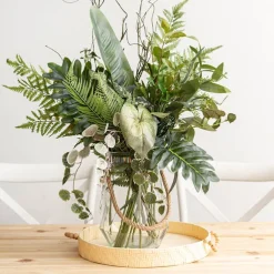 Glass Elva Hurricane Vase Rope Handle Clear Geo (20cmx28cmH)