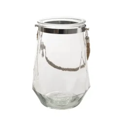 Glass Elva Hurricane Vase Rope Handle Clear Geo (20cmx28cmH)