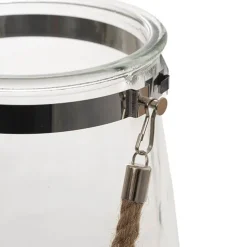 Glass Elva Hurricane Vase Rope Handle Clear Geo (20cmx28cmH)