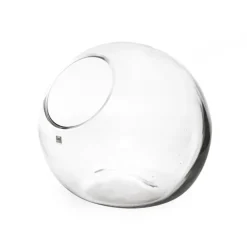 Glass Fish Bowl Vase Cut Out Top Clear (20Dx17.5cmH)