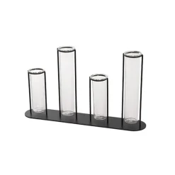 Glass Four Tube Bud Vase Metal Frame Black (30.6x17.5cmH)