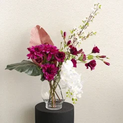 Glass Hurricane Vase Lotus Clear (16x30cmH)