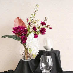 Glass Hurricane Vase Lotus Clear (16x30cmH)