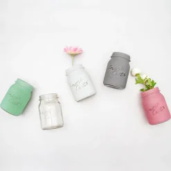 Glass Mason Jar Fresh Cuts Posy Vase Sage Green (9.5Dx15cmH)