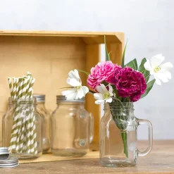 Glass Mason Jar Large with Handle and Lid Clear (13Dx15cmH)