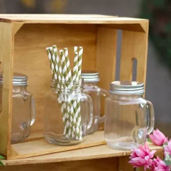 Glass Mason Jar Med with Handle and Lid Clear (8.5x13.5cmH)