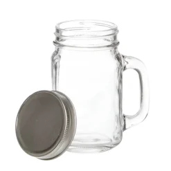 Glass Mason Jar Med with Handle and Lid Clear (8.5x13.5cmH)