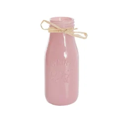 Glass Milk Bottle Solid Glossy Pink (6cmDx15.5cmH)