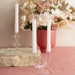 Glass Palma U Shape Dinner Taper Candle Holder (9×11×15cmH)