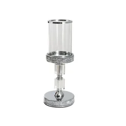 Glass Sleeve Pillar Candle Holder Stand Silver (32cmH)