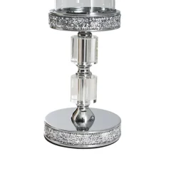 Glass Sleeve Pillar Candle Holder Stand Silver (32cmH)