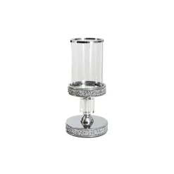 Glass Sleeve Pillar Candle Holder Stand Silver (26cmH)