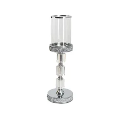 Glass Sleeve Pillar Candle Holder Stand Silver (38cmH)