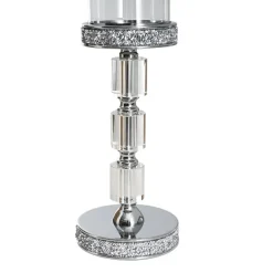 Glass Sleeve Pillar Candle Holder Stand Silver (38cmH)