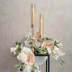 Glass Sleeve Single Taper Candle Holder Stand Gold (50cmH)