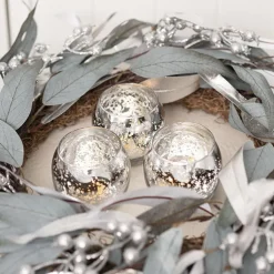 Glass Tealight Candle Holder Mini Sphere Silver (5.5x6cmH)