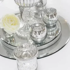 Glass Tealight Candle Holder Mini Sphere Silver (8x6.7cmH)