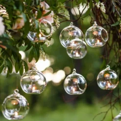 Glass Tealight HolderHanging Ball 12cmD*14cmH Clear