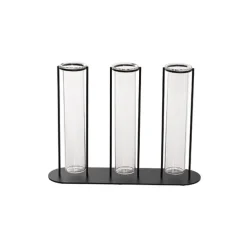 Glass Three Tube Bud Vase Metal Frame Black (23.6x17.5cmH)