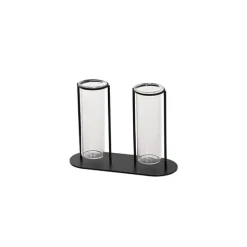 Glass Two Tube Vase Metal Frame Black Small (15.6Dx11cmH)