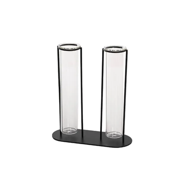 Glass Two Tube Vase Metal Frame Black Large (15.6Dx17.5cmH)