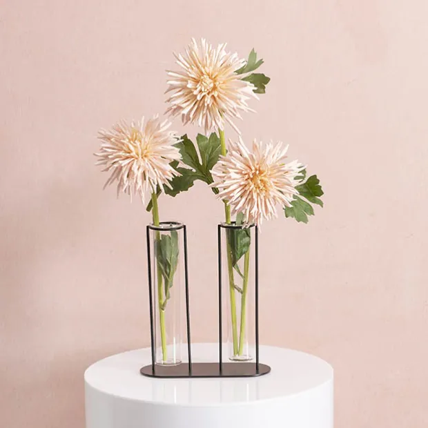 Glass Two Tube Vase Metal Frame Black Large (15.6Dx17.5cmH)