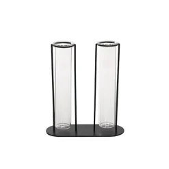 Glass Two Tube Vase Metal Frame Black Large (15.6Dx17.5cmH)