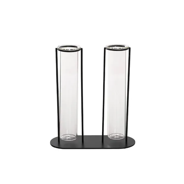 Glass Two Tube Vase Metal Frame Black Large (15.6Dx17.5cmH)