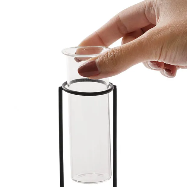 Glass Two Tube Vase Metal Frame Black Large (15.6Dx17.5cmH)