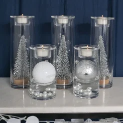 Glass Vase Cylinder with Tealight Holder Clear (9cmDx16cmH)