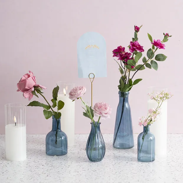 Glass Vintage Bottle Buds Vase French Blue (3TDx8.4BDx15cmH)