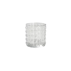 Glass Vintage Candle Holder Diamond Cylinder Clear 7x7.5cmH