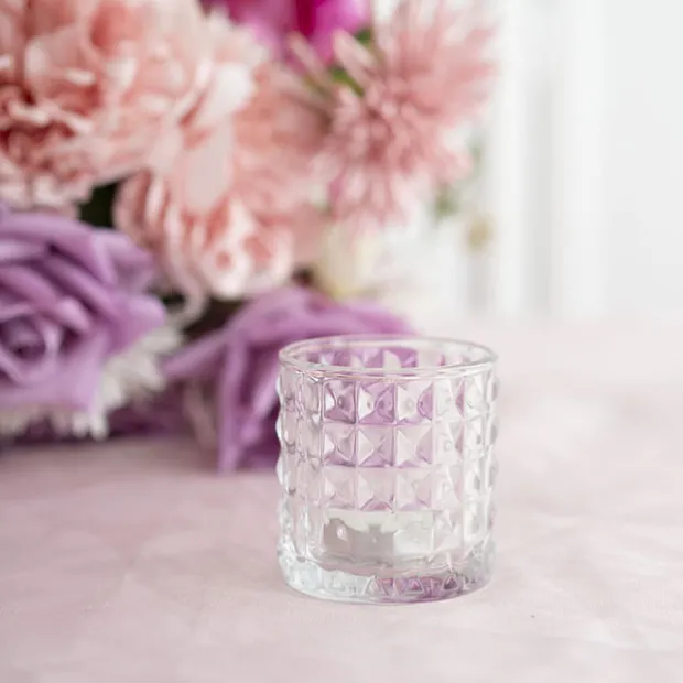 Glass Vintage Candle Holder Diamond Cylinder Clear 7x7.5cmH