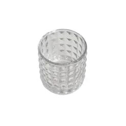 Glass Vintage Candle Holder Diamond Cylinder Clear 7x7.5cmH