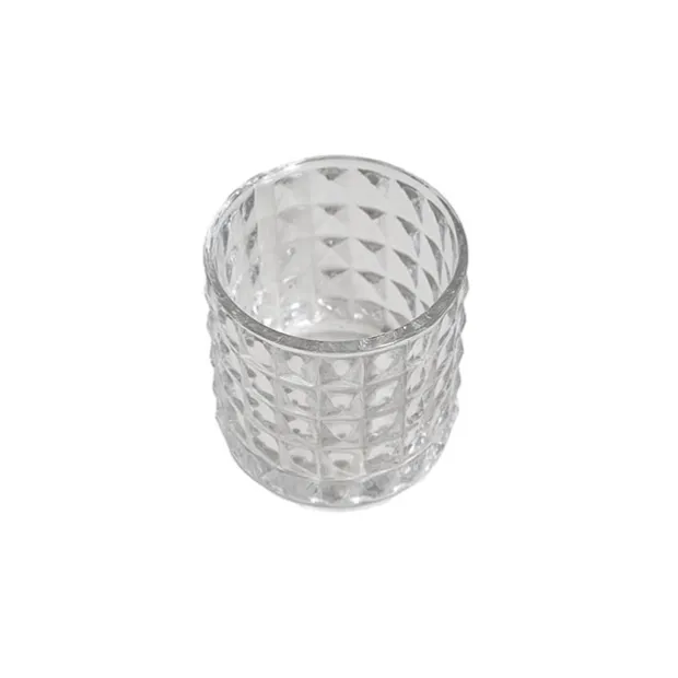 Glass Vintage Candle Holder Diamond Cylinder Clear 7x7.5cmH