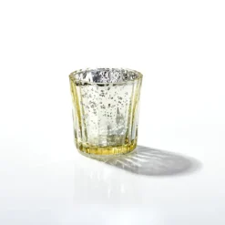 Glass Votive Candle Holder Stripe Mercury Gold (5.5Dx6.8cmH)
