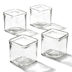 Glass Votive Candle Holder Cube Clear (7.5x7.5x7.5cmH)