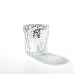 Glass Votive Candle Holder Stripe Mercury Silver 5.5x6.8cmH