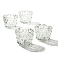 Glass Votive Candle Holder Diamond Pattern Clear (7.5x6cmH)
