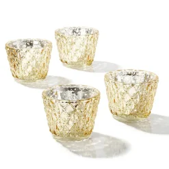 Glass Votive Candle Holder Diamond Pattern Gold (7.5x6cmH)